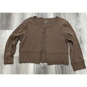 Aerie Womens Brown Cropped Button Front Cardigan Sweater Size XL Cotton